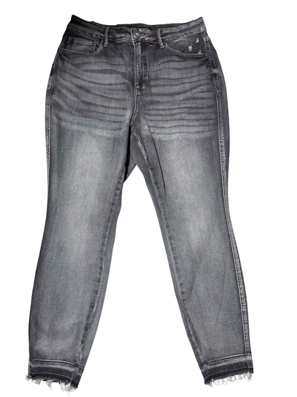Judy Blue Gray Wash High Rise Skinny Jeans Raw Hem Stretch 14W Cropped